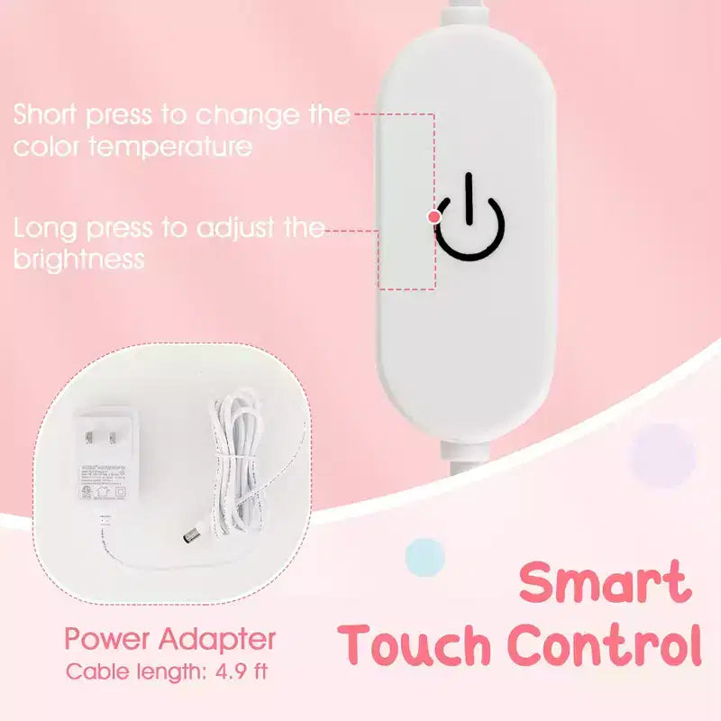 Costway Coiffeuse Enfant avec Tabouret Miroir Triple Pliant et Lumières LED 3 Couleurs Rose/Blanc