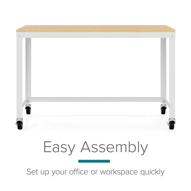 Bureau mobile en métal de 48 po de large pour bureau à domicile avec plateau en érable - Solutions d'espace