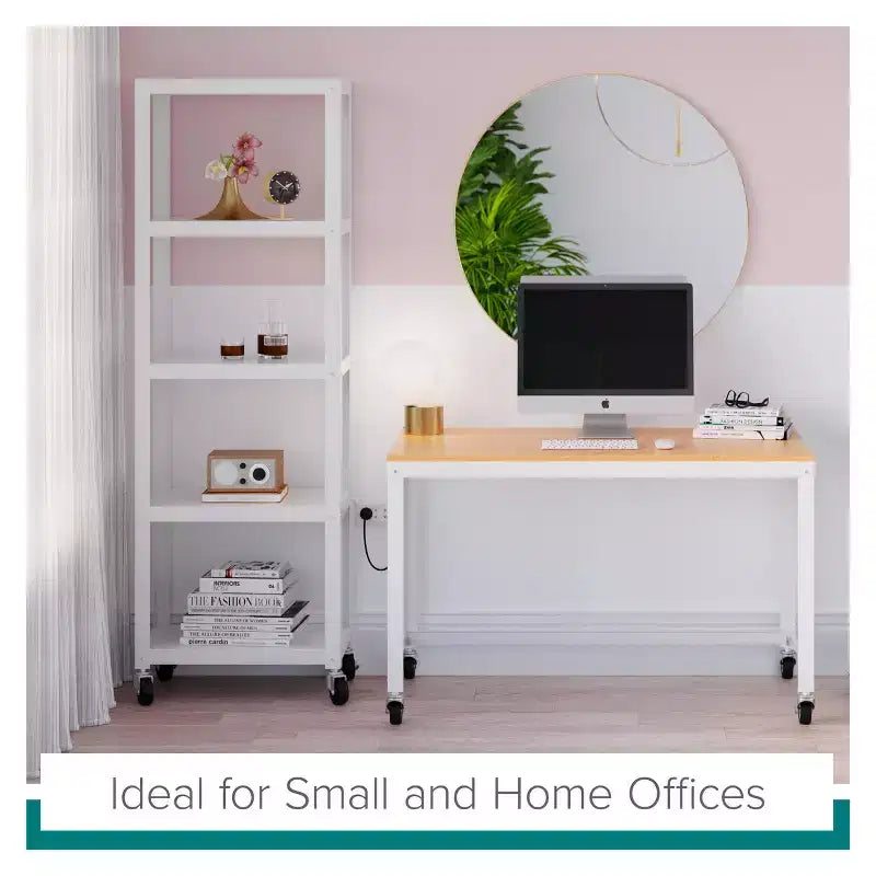 Bureau mobile en métal de 48 po de large pour bureau à domicile avec plateau en érable - Solutions d'espace