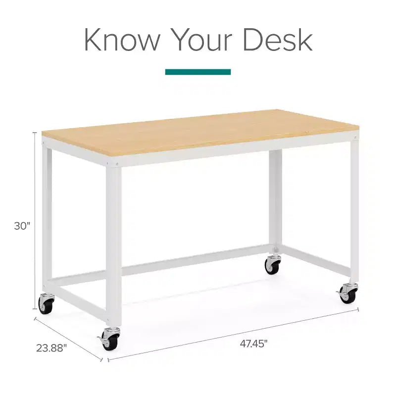 Bureau mobile en métal de 48 po de large pour bureau à domicile avec plateau en érable - Solutions d'espace