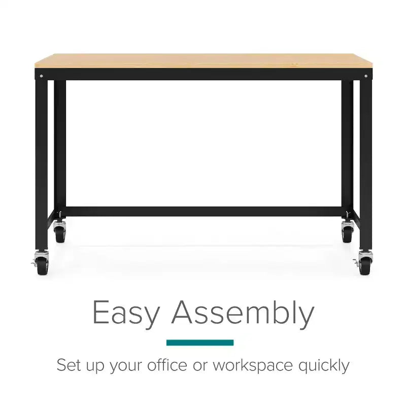 Bureau mobile en métal de 48 po de large pour bureau à domicile avec plateau en érable - Solutions d'espace