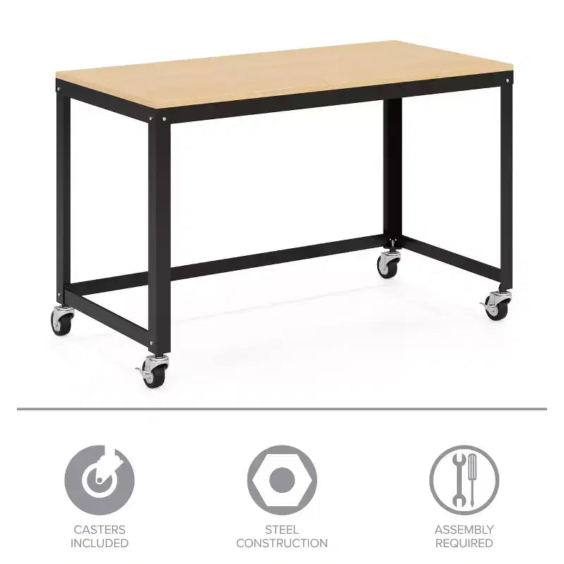 Bureau mobile en métal de 48 po de large pour bureau à domicile avec plateau en érable - Solutions d'espace