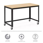 Bureau mobile en métal de 48 po de large pour bureau à domicile avec plateau en érable - Solutions d'espace