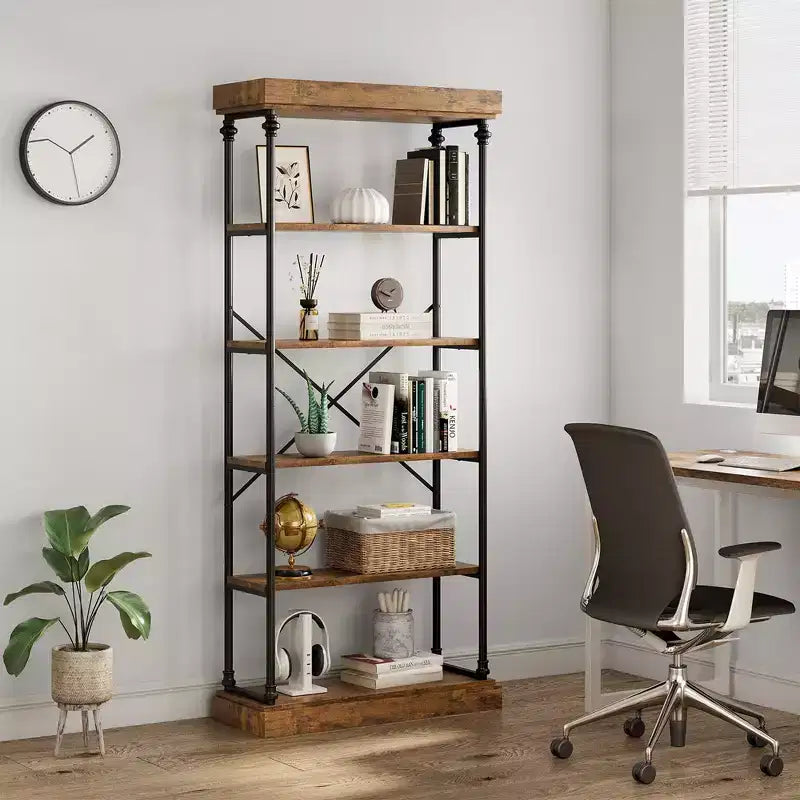 Étagère Industrielle Whizmax Bibliothèque en Bois 6 Niveaux Rangement Ouvert Étagère Cadre Métallique pour Chambre, Salon et Bureau à Domicile