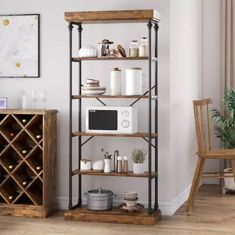 Étagère Industrielle Whizmax Bibliothèque en Bois 6 Niveaux Rangement Ouvert Étagère Cadre Métallique pour Chambre, Salon et Bureau à Domicile