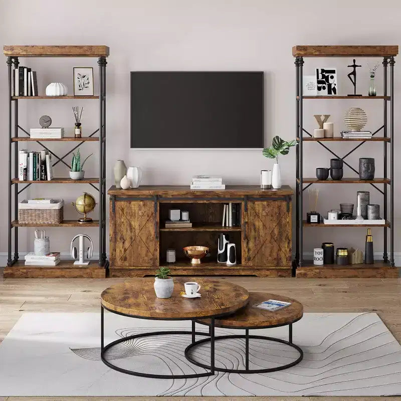 Étagère Industrielle Whizmax Bibliothèque en Bois 6 Niveaux Rangement Ouvert Étagère Cadre Métallique pour Chambre, Salon et Bureau à Domicile