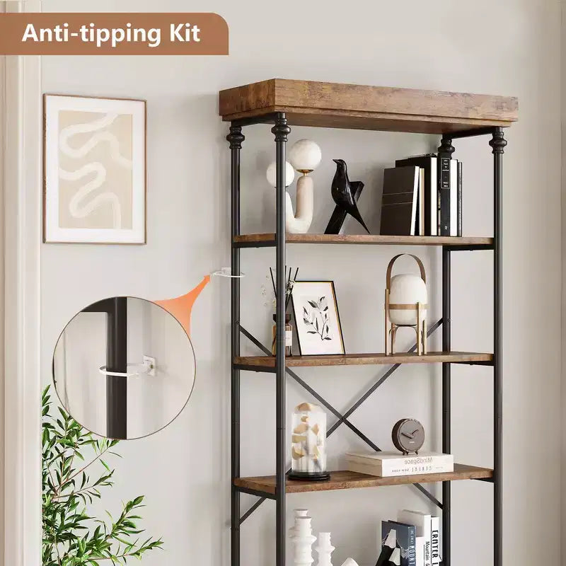 Étagère Industrielle Whizmax Bibliothèque en Bois 6 Niveaux Rangement Ouvert Étagère Cadre Métallique pour Chambre, Salon et Bureau à Domicile