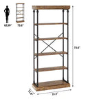 Étagère Industrielle Whizmax Bibliothèque en Bois 6 Niveaux Rangement Ouvert Étagère Cadre Métallique pour Chambre, Salon et Bureau à Domicile