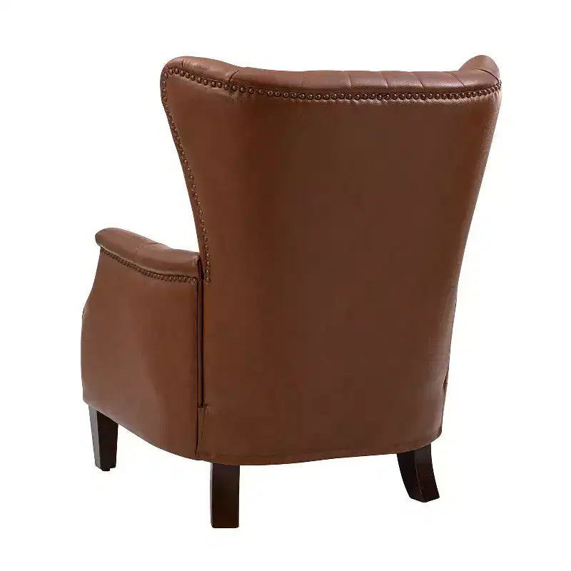 Fauteuil en cuir véritable Valerius avec garniture cloutée et pieds en bois massif | HULALA HOME