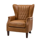 Fauteuil en cuir véritable Valerius avec garniture cloutée et pieds en bois massif | HULALA HOME