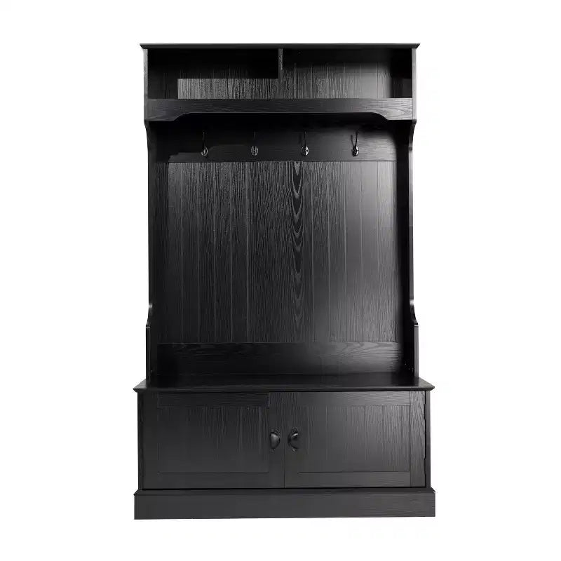 Porte-manteau d'entrée Merrick Lane avec banc, 4 doubles patères, rangement supérieur et rangement sous le banc à double porte