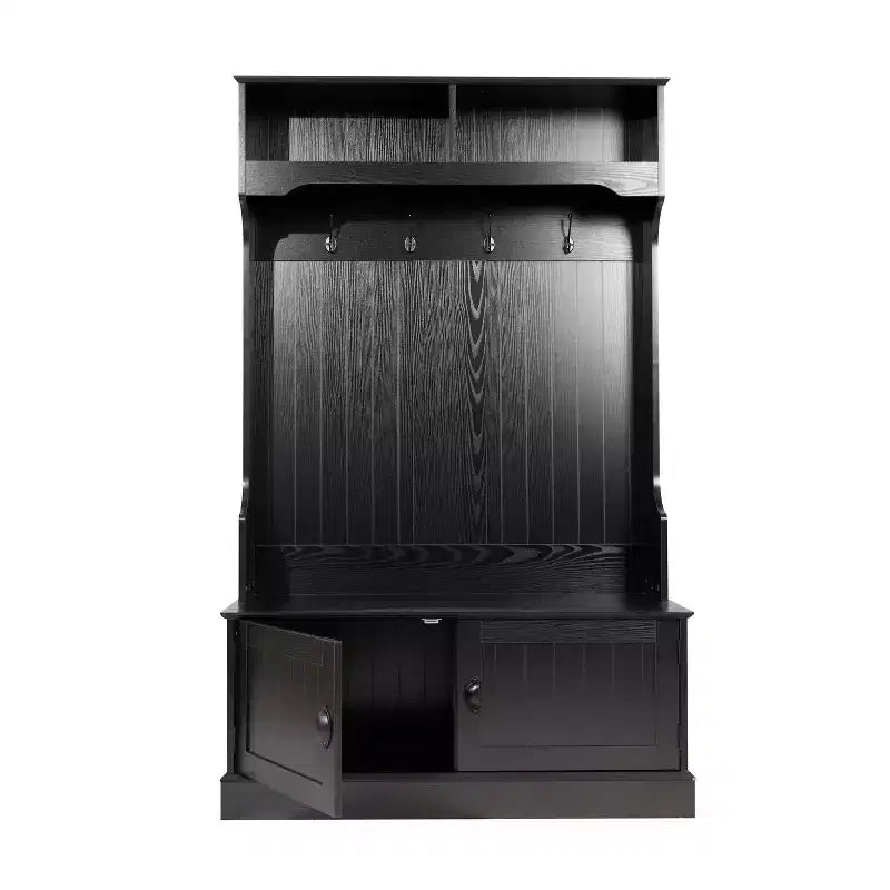 Porte-manteau d'entrée Merrick Lane avec banc, 4 doubles patères, rangement supérieur et rangement sous le banc à double porte