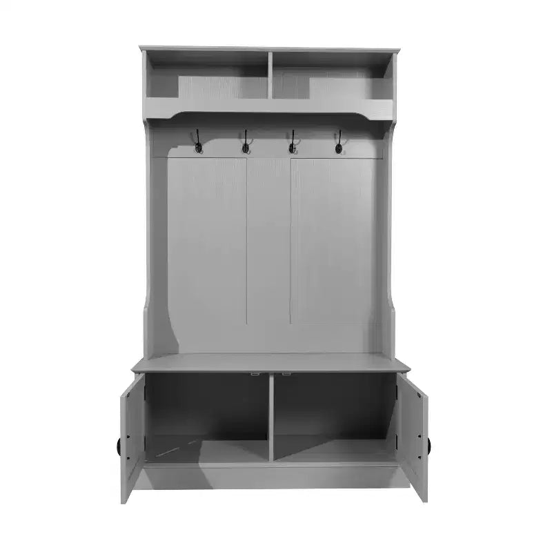 Porte-manteau d'entrée Merrick Lane avec banc, 4 doubles patères, rangement supérieur et rangement sous le banc à double porte