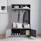 Porte-manteau d'entrée Merrick Lane avec banc, 4 doubles patères, rangement supérieur et rangement sous le banc à double porte