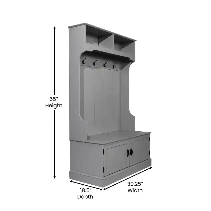 Porte-manteau d'entrée Merrick Lane avec banc, 4 doubles patères, rangement supérieur et rangement sous le banc à double porte