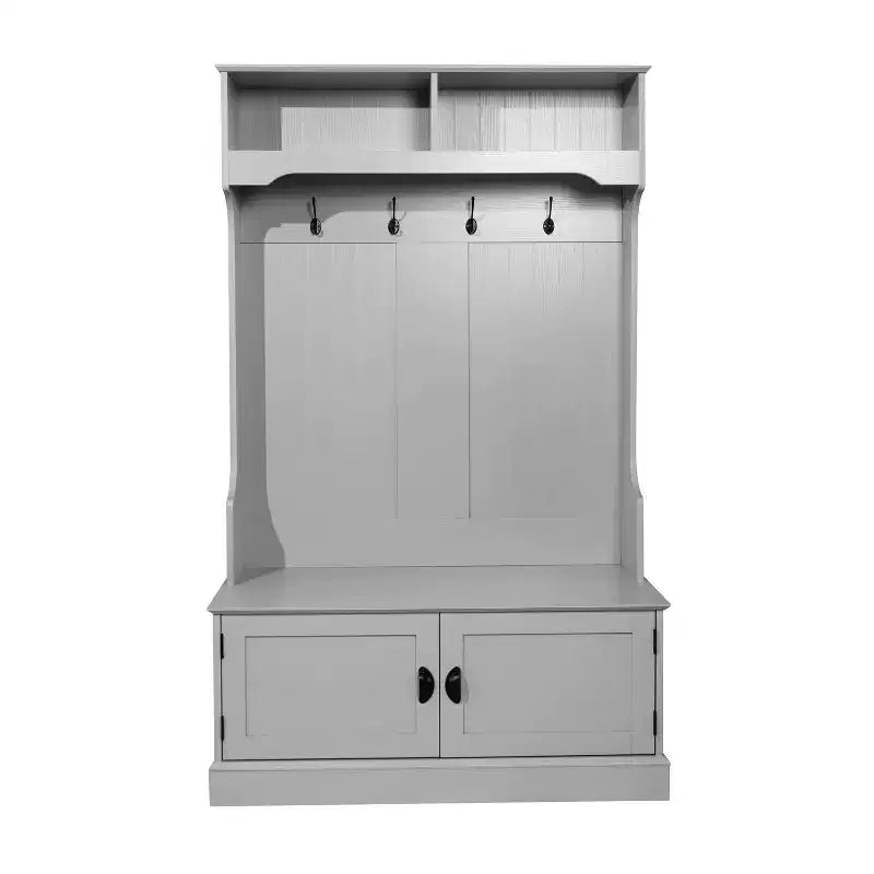 Porte-manteau d'entrée Merrick Lane avec banc, 4 doubles patères, rangement supérieur et rangement sous le banc à double porte