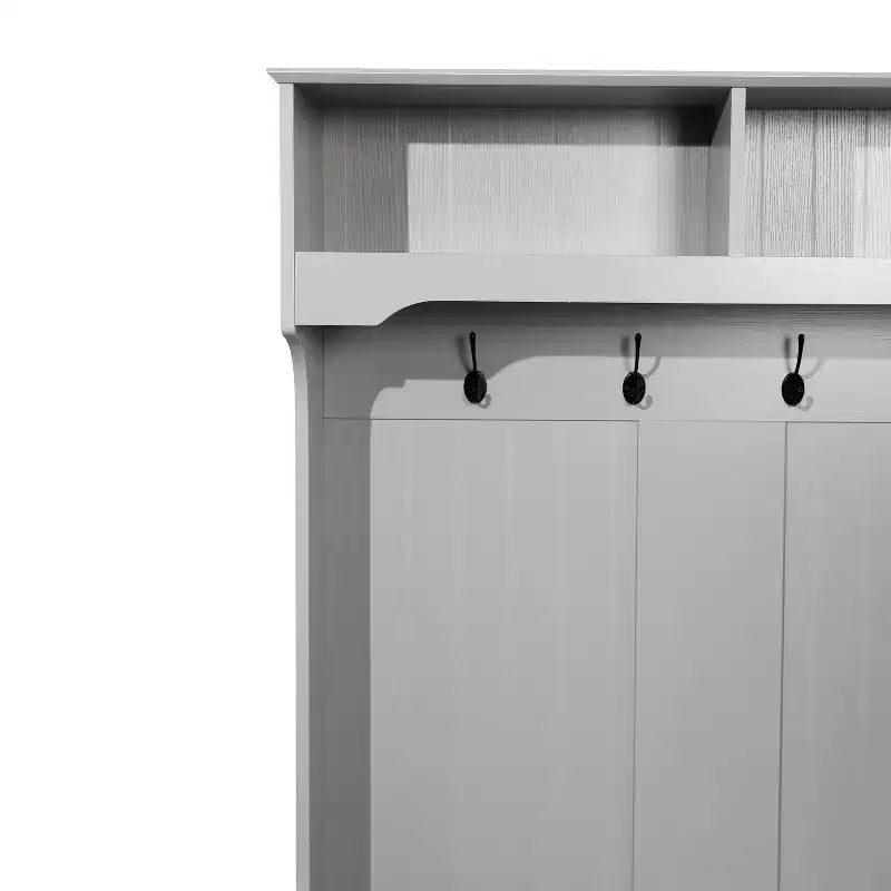 Porte-manteau d'entrée Merrick Lane avec banc, 4 doubles patères, rangement supérieur et rangement sous le banc à double porte