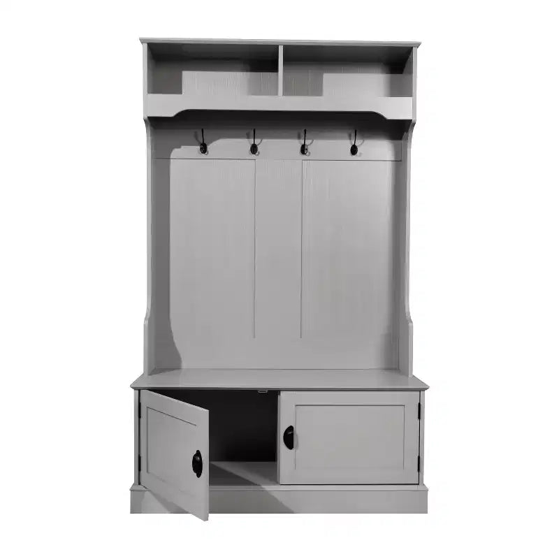 Porte-manteau d'entrée Merrick Lane avec banc, 4 doubles patères, rangement supérieur et rangement sous le banc à double porte