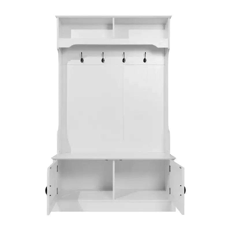Porte-manteau d'entrée Merrick Lane avec banc, 4 doubles patères, rangement supérieur et rangement sous le banc à double porte