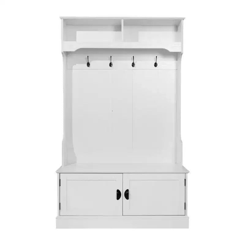 Porte-manteau d'entrée Merrick Lane avec banc, 4 doubles patères, rangement supérieur et rangement sous le banc à double porte