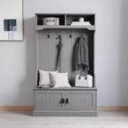 Porte-manteau d'entrée Merrick Lane avec banc, 4 doubles patères, rangement supérieur et rangement sous le banc à double porte