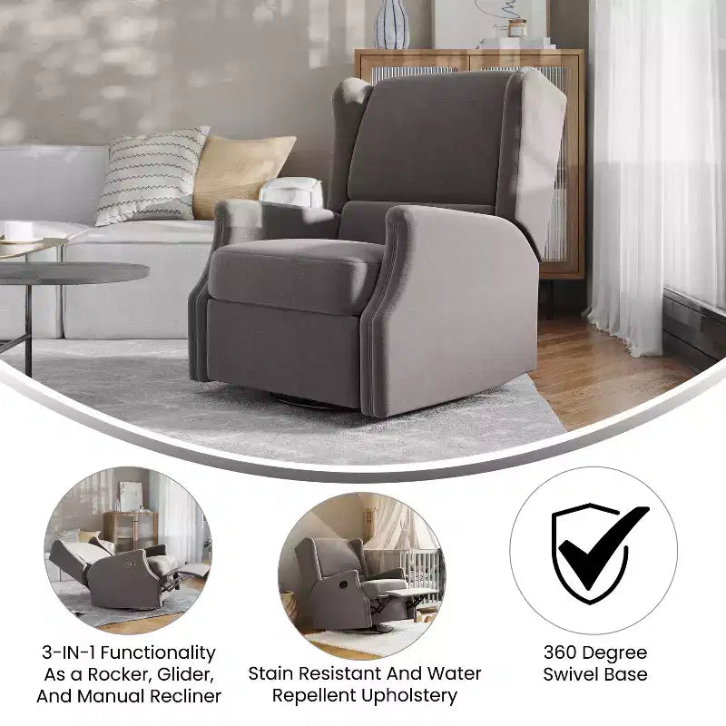 Fauteuil Inclinable Manuel Merrick Lane 3-en-1 Fauteuil à Bascule, Pivotant et Glissant avec Dossier Ailé