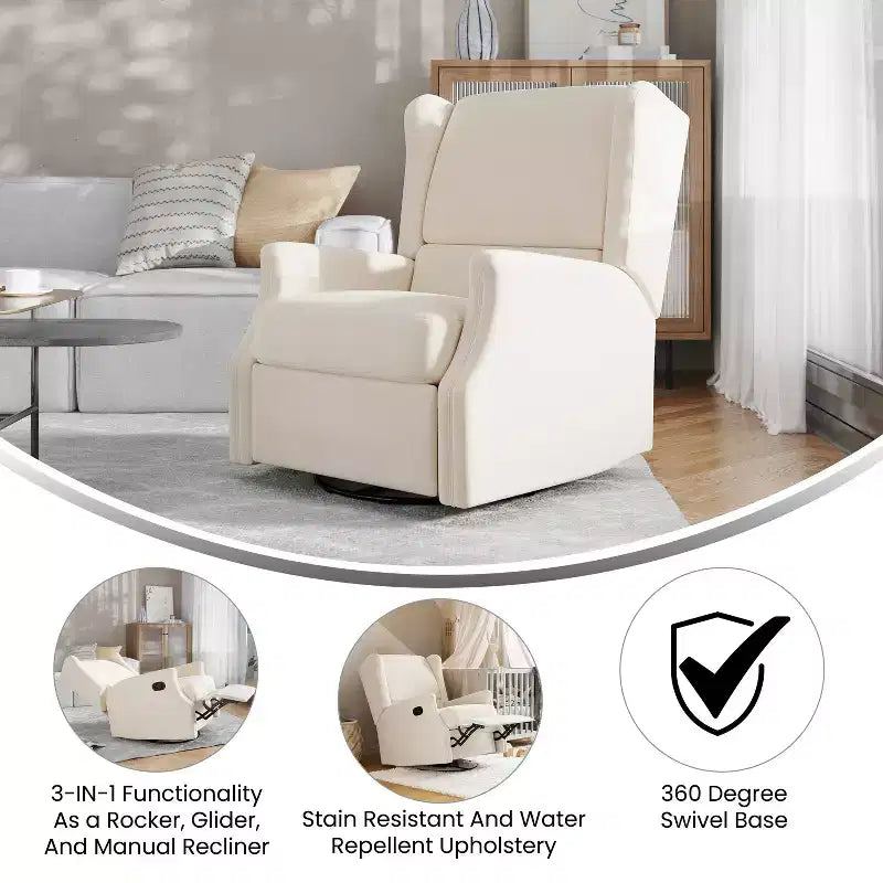 Fauteuil Inclinable Manuel Merrick Lane 3-en-1 Fauteuil à Bascule, Pivotant et Glissant avec Dossier Ailé