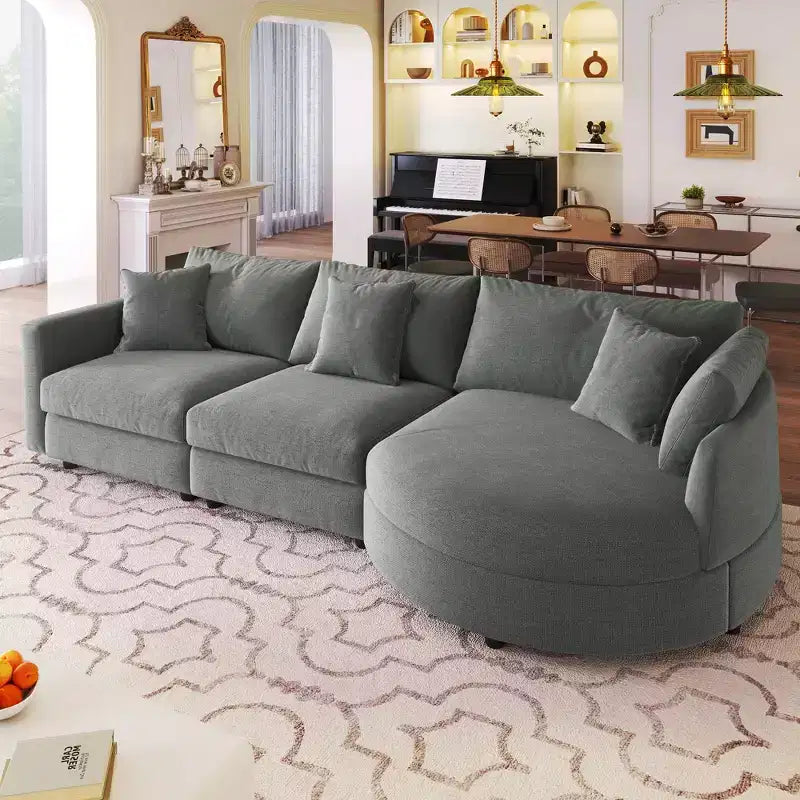105.5 Canapés combinés rembourrés avec trois oreillers et assise incurvée-ModernLuxe