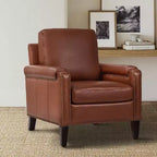 Fauteuil Hellmuth en cuir véritable avec coussin amovible et garnitures cloutées | HULALA HOME