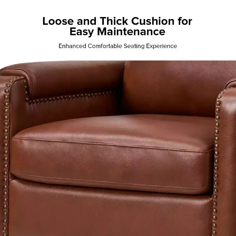 Fauteuil Hellmuth en cuir véritable avec coussin amovible et garnitures cloutées | HULALA HOME