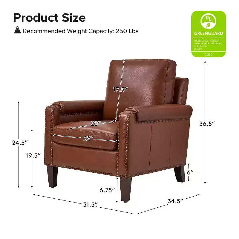 Fauteuil Hellmuth en cuir véritable avec coussin amovible et garnitures cloutées | HULALA HOME
