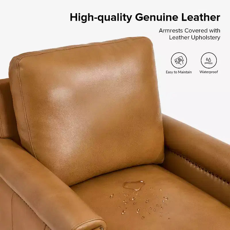 Fauteuil Hellmuth en cuir véritable avec coussin amovible et garnitures cloutées | HULALA HOME