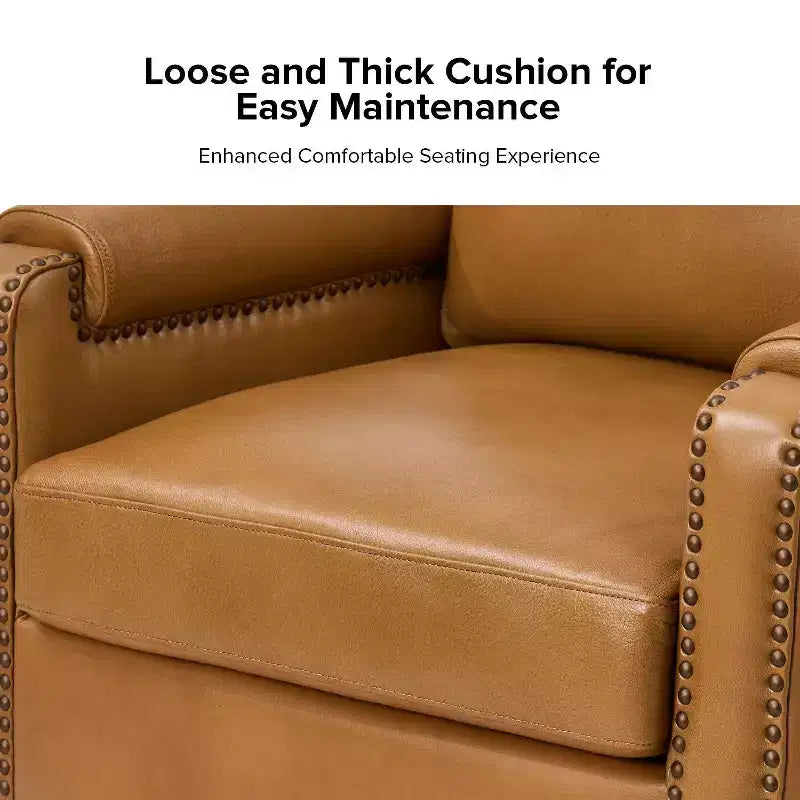 Fauteuil Hellmuth en cuir véritable avec coussin amovible et garnitures cloutées | HULALA HOME