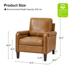 Fauteuil Hellmuth en cuir véritable avec coussin amovible et garnitures cloutées | HULALA HOME