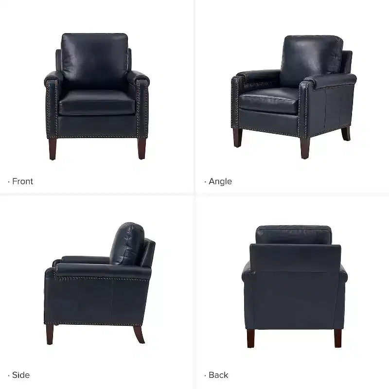 Fauteuil Hellmuth en cuir véritable avec coussin amovible et garnitures cloutées | HULALA HOME
