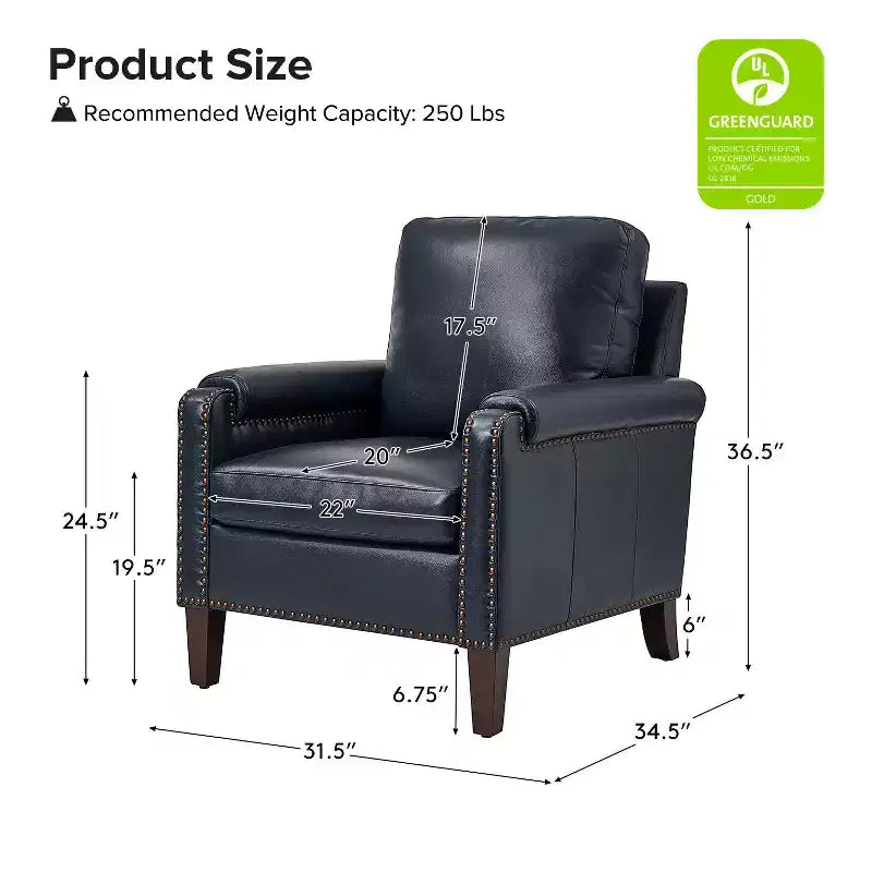 Fauteuil Hellmuth en cuir véritable avec coussin amovible et garnitures cloutées | HULALA HOME