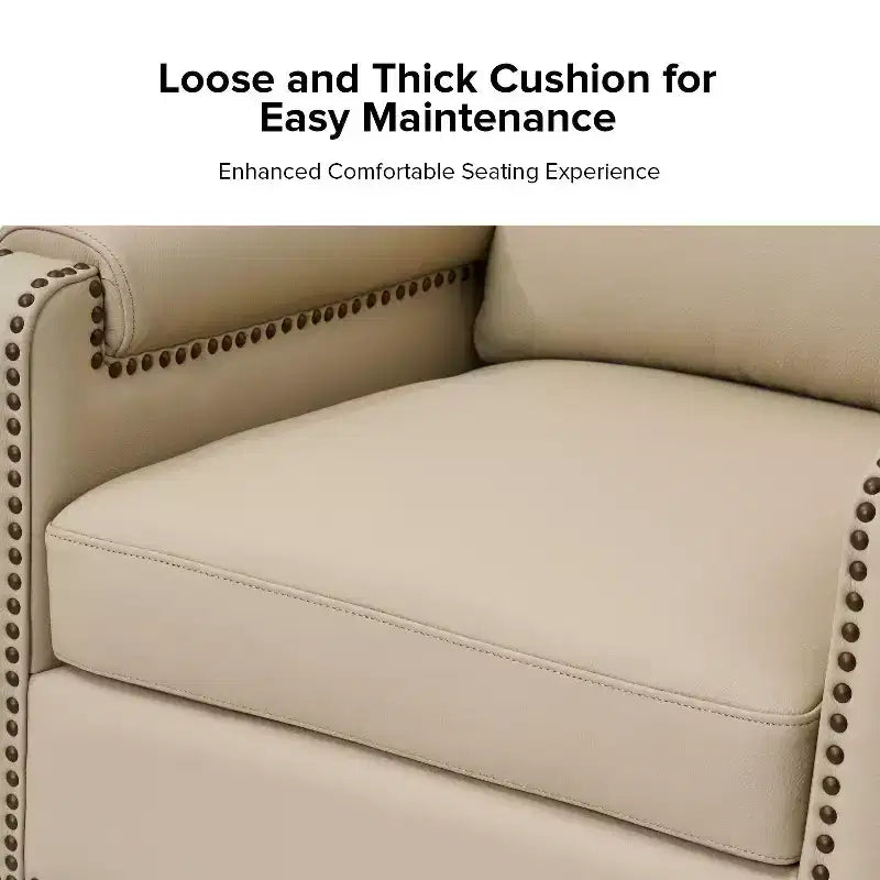 Fauteuil Hellmuth en cuir véritable avec coussin amovible et garnitures cloutées | HULALA HOME