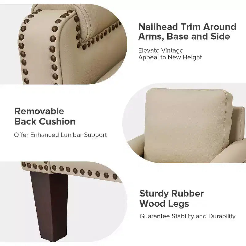 Fauteuil Hellmuth en cuir véritable avec coussin amovible et garnitures cloutées | HULALA HOME