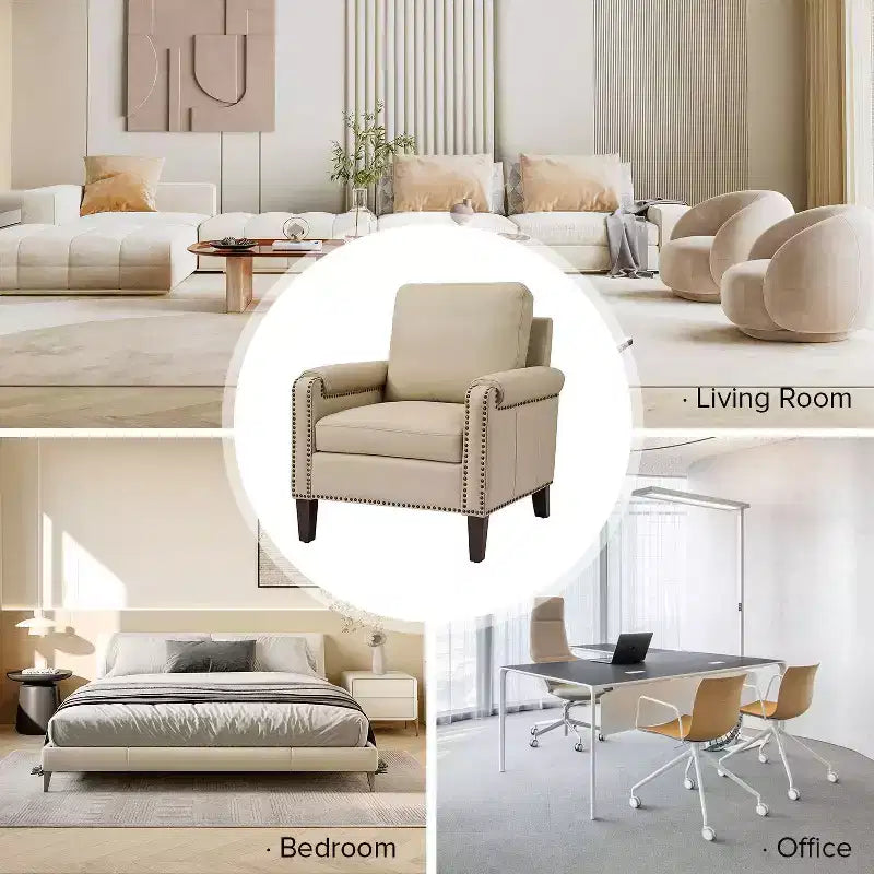 Fauteuil Hellmuth en cuir véritable avec coussin amovible et garnitures cloutées | HULALA HOME
