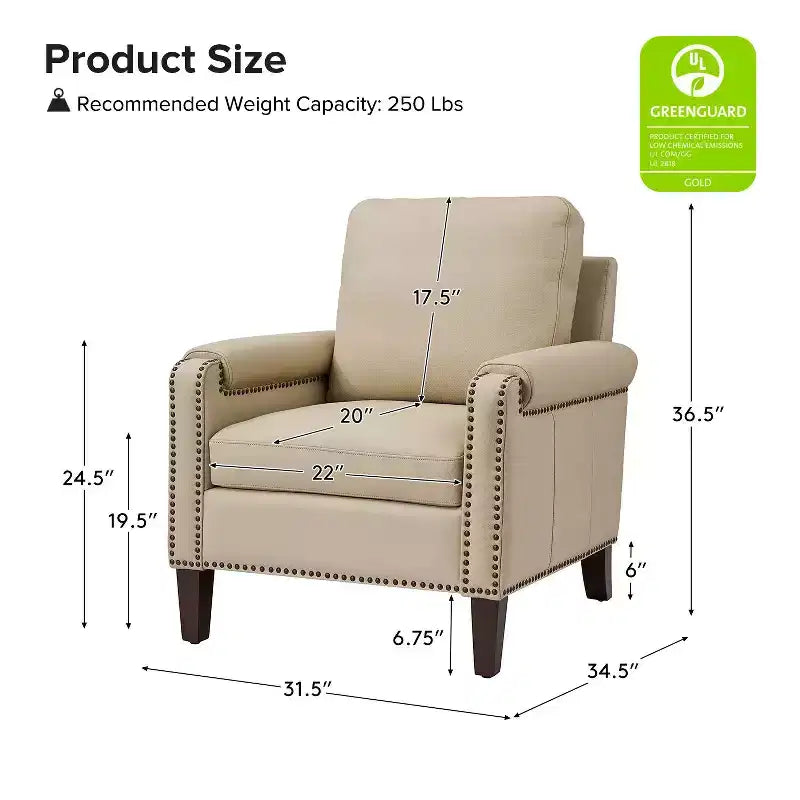 Fauteuil Hellmuth en cuir véritable avec coussin amovible et garnitures cloutées | HULALA HOME