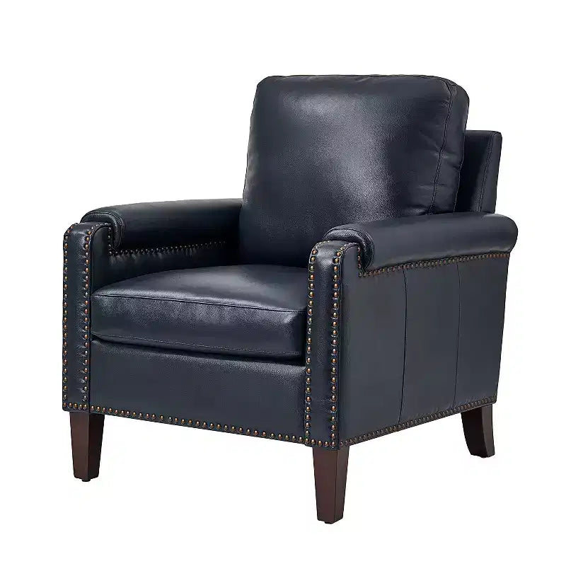 Fauteuil Hellmuth en cuir véritable avec coussin amovible et garnitures cloutées | HULALA HOME
