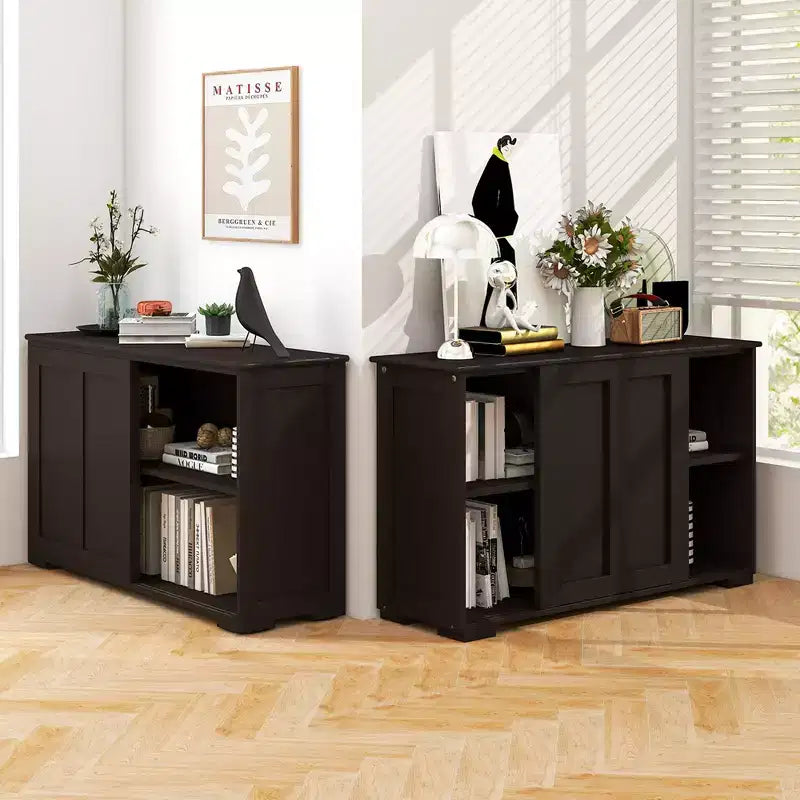 Lot de 2 buffets empilables Costway avec portes coulissantes et étagère réglable Marron/Noir/Gris/Blanc antique