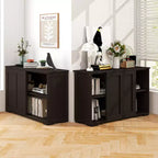Lot de 2 buffets empilables Costway avec portes coulissantes et étagère réglable Marron/Noir/Gris/Blanc antique