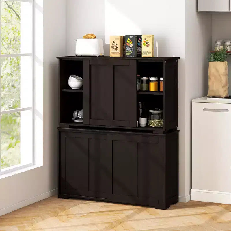 Lot de 2 buffets empilables Costway avec portes coulissantes et étagère réglable Marron/Noir/Gris/Blanc antique