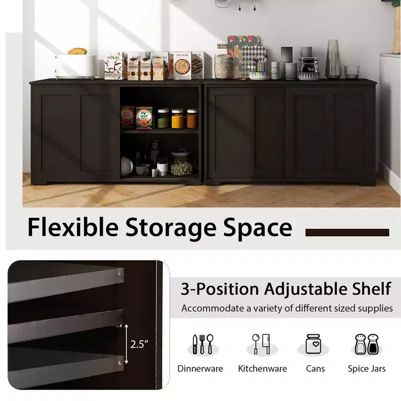 Lot de 2 buffets empilables Costway avec portes coulissantes et étagère réglable Marron/Noir/Gris/Blanc antique
