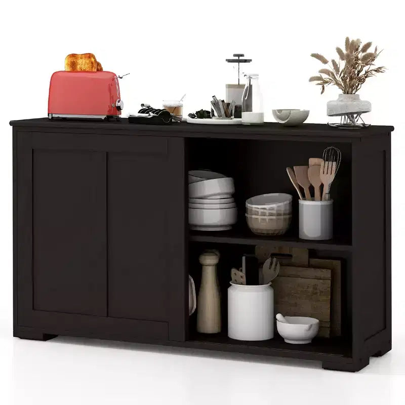 Lot de 2 buffets empilables Costway avec portes coulissantes et étagère réglable Marron/Noir/Gris/Blanc antique