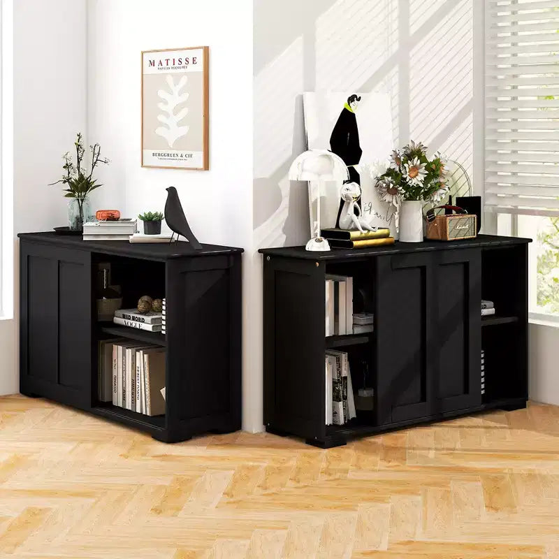 Lot de 2 buffets empilables Costway avec portes coulissantes et étagère réglable Marron/Noir/Gris/Blanc antique