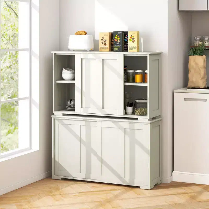 Lot de 2 buffets empilables Costway avec portes coulissantes et étagère réglable Marron/Noir/Gris/Blanc antique