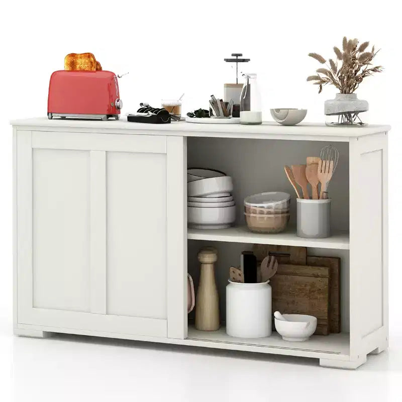 Lot de 2 buffets empilables Costway avec portes coulissantes et étagère réglable Marron/Noir/Gris/Blanc antique