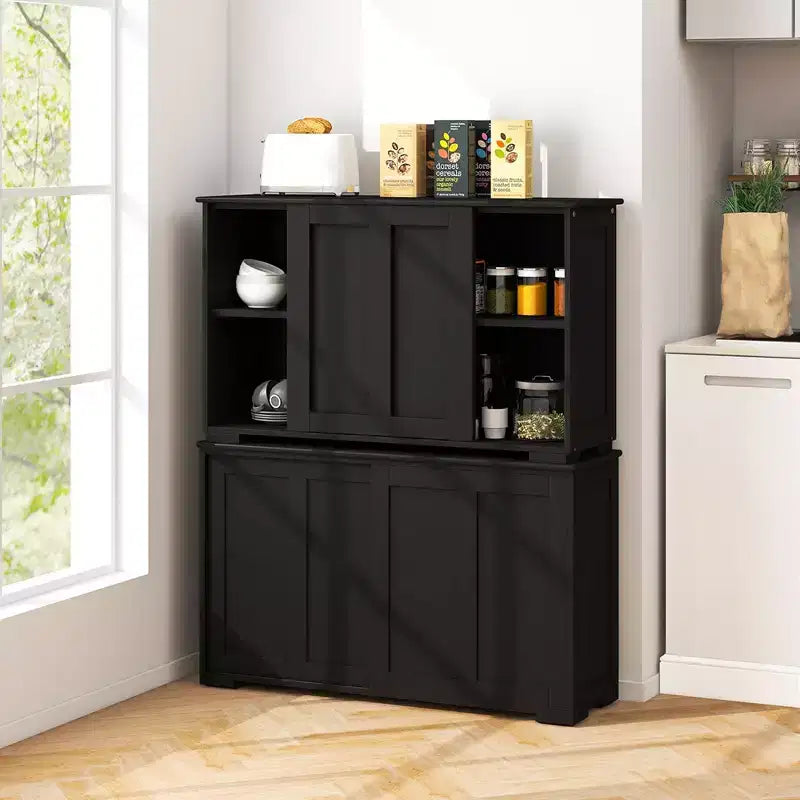Lot de 2 buffets empilables Costway avec portes coulissantes et étagère réglable Marron/Noir/Gris/Blanc antique